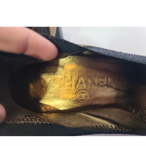Authentic Chanel Designer Gold Black Womens Stretch Pump Heels EUR 36 US… - Picture 7 of 11